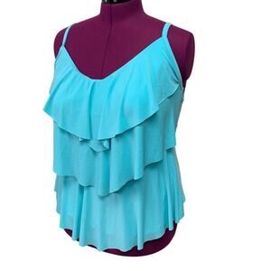 New Aqua Green Womens Plus Size 18W Solid Blue Ruffled Seperate Swim Top ONLY